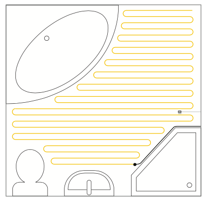 Example layout drawing showing floor heating cable spacing and sensor placement